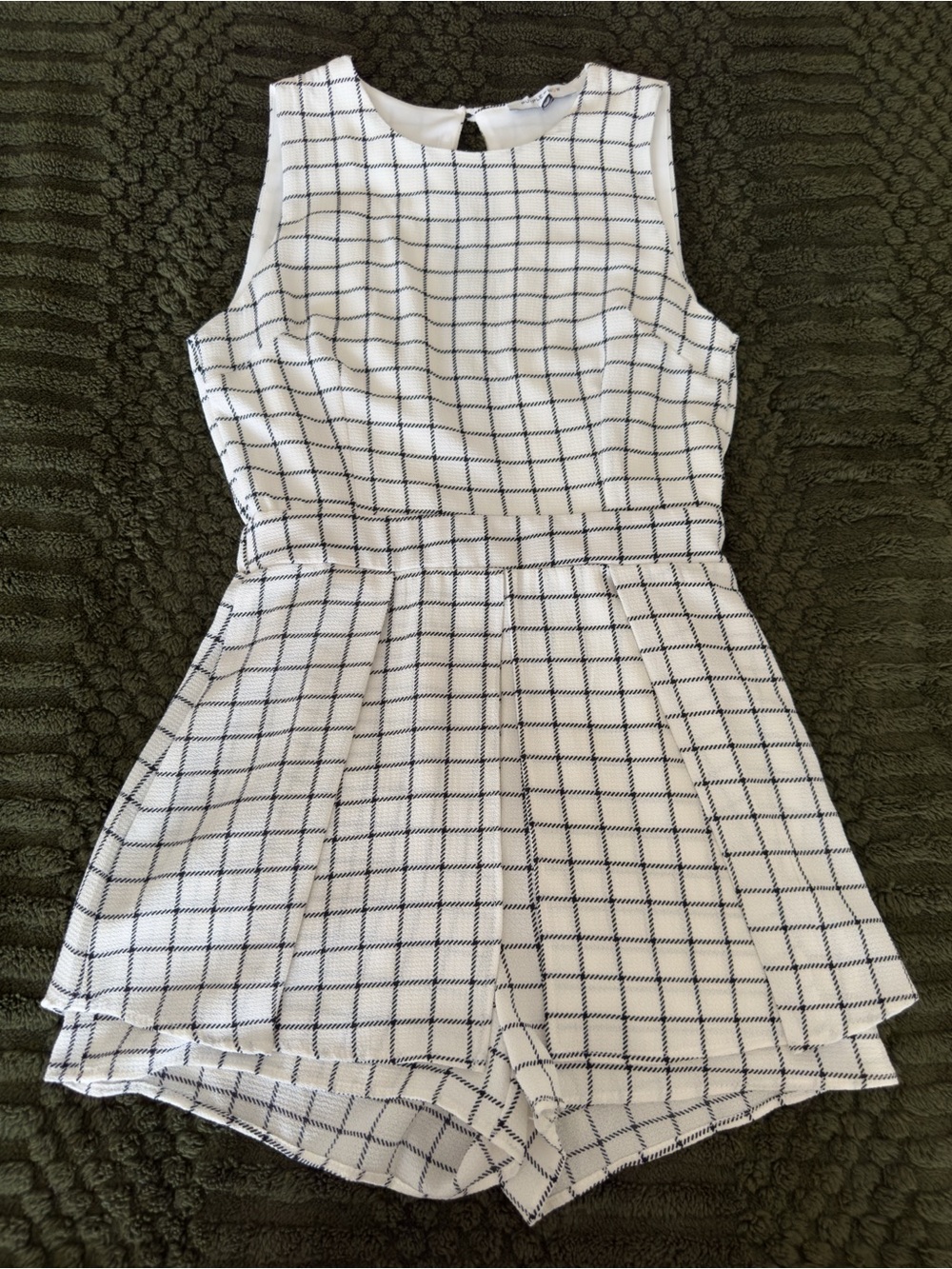 Sleeveless Black and White Plaid Skort Romper
